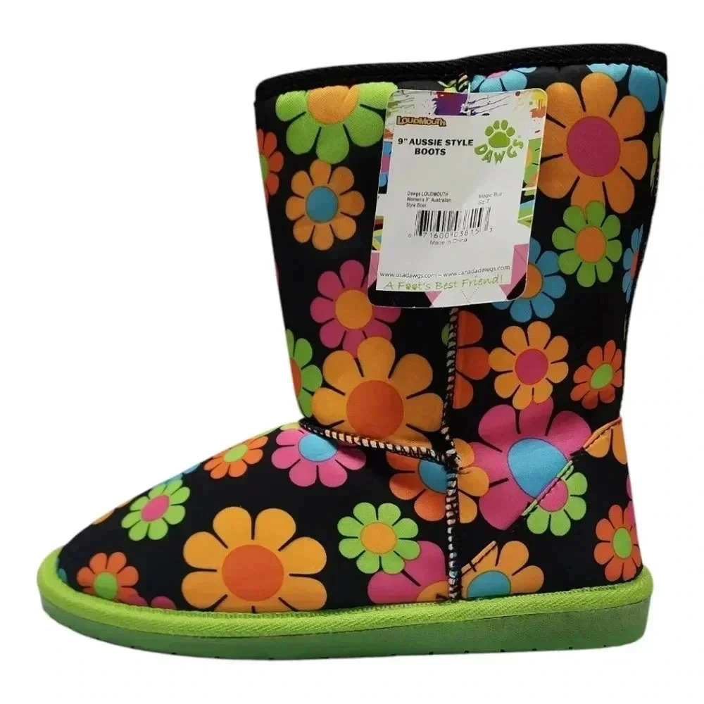 Y2K Flower Power Winter Boots Faux Fur Lined Retro Hippie Floral Sz 7 - Picture 15 of 16